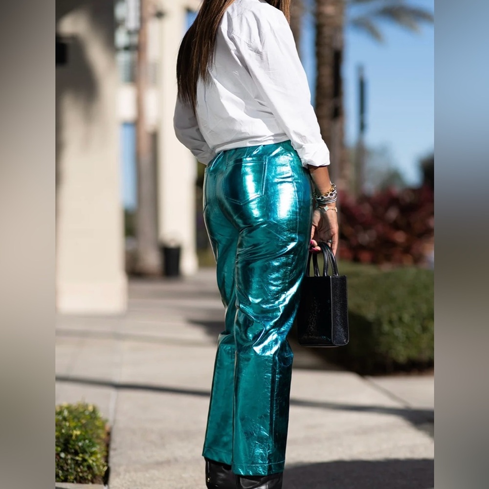 NWT AMYLYNN METALLIC TURQUOISE PANTS SIZE S